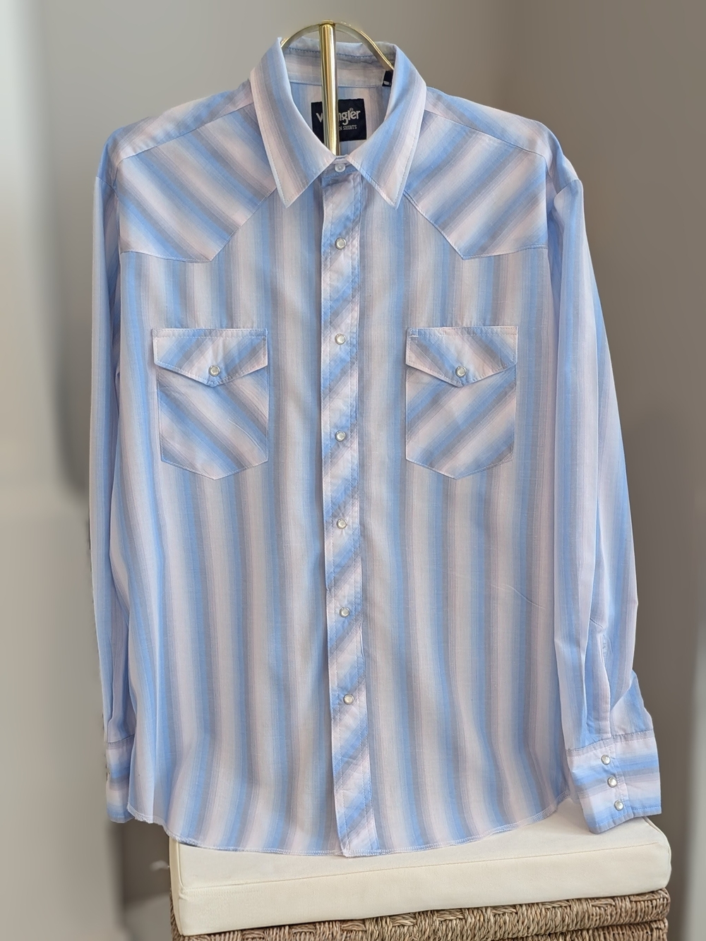 Wrangler Men’s Light Blue Striped Western Shirt XL
